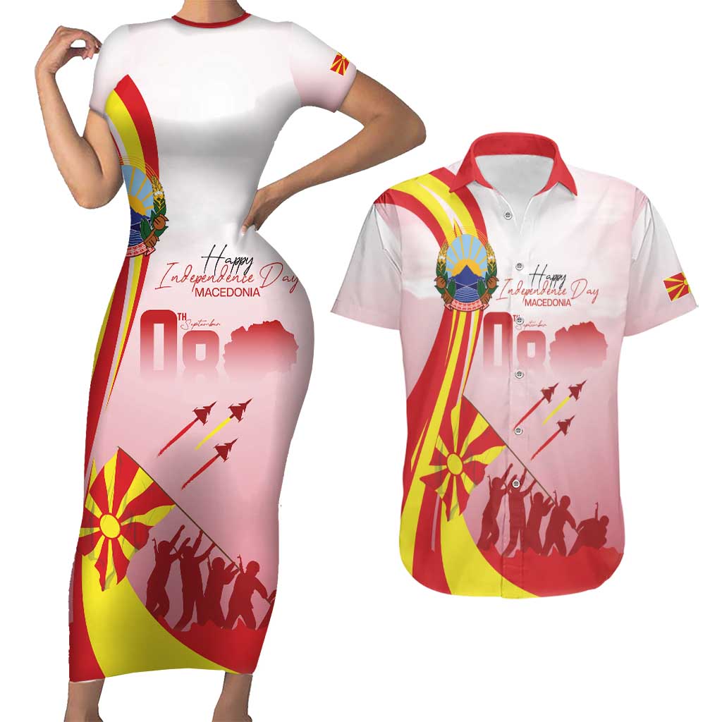 Macedonia Independence Day Couples Matching Short Sleeve Bodycon Dress and Hawaiian Shirt Den na nezavisnosta - Wonder Print Shop