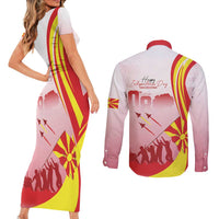 Macedonia Independence Day Couples Matching Short Sleeve Bodycon Dress and Long Sleeve Button Shirt Den na nezavisnosta - Wonder Print Shop