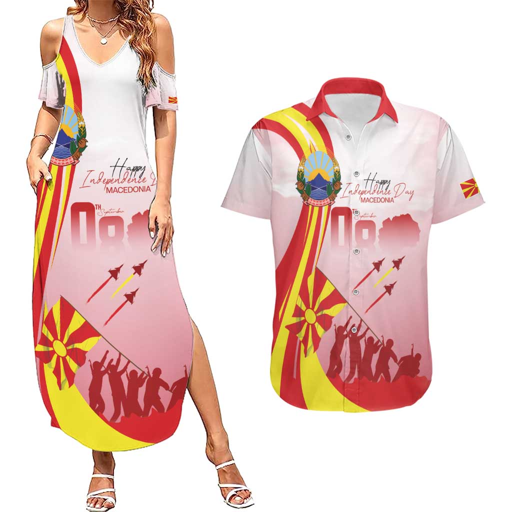 Macedonia Independence Day Couples Matching Summer Maxi Dress and Hawaiian Shirt Den na nezavisnosta - Wonder Print Shop