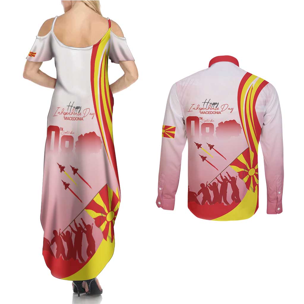 Macedonia Independence Day Couples Matching Summer Maxi Dress and Long Sleeve Button Shirt Den na nezavisnosta - Wonder Print Shop