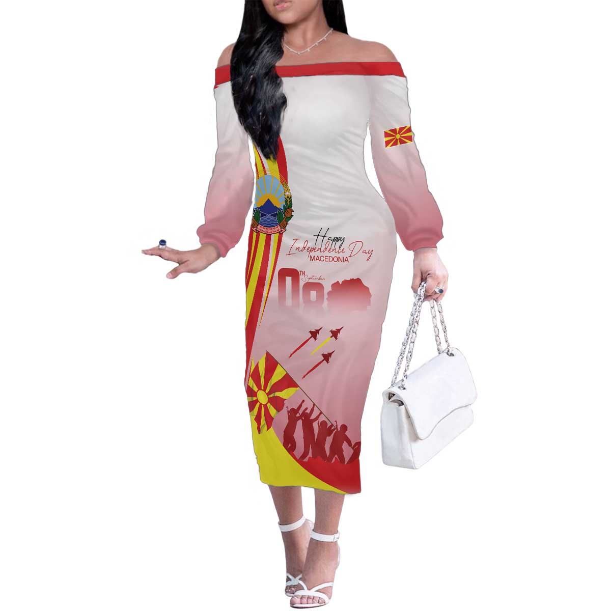 Macedonia Independence Day Family Matching Off The Shoulder Long Sleeve Dress and Hawaiian Shirt Den na nezavisnosta - Wonder Print Shop