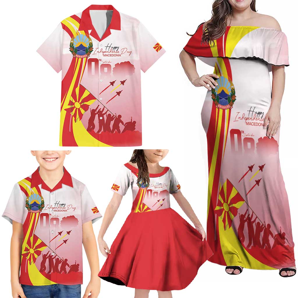 Macedonia Independence Day Family Matching Off Shoulder Maxi Dress and Hawaiian Shirt Den na nezavisnosta - Wonder Print Shop