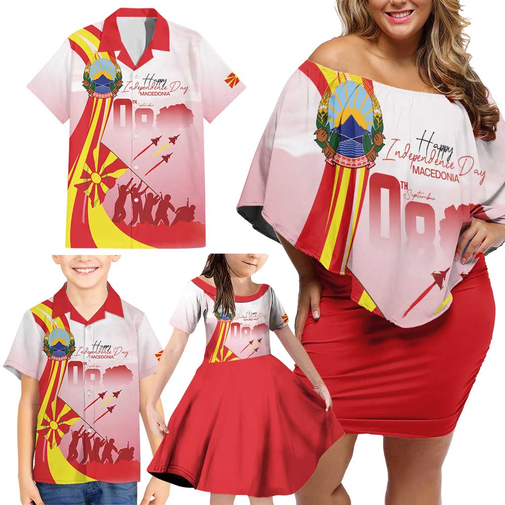 Macedonia Independence Day Family Matching Off Shoulder Short Dress and Hawaiian Shirt Den na nezavisnosta - Wonder Print Shop