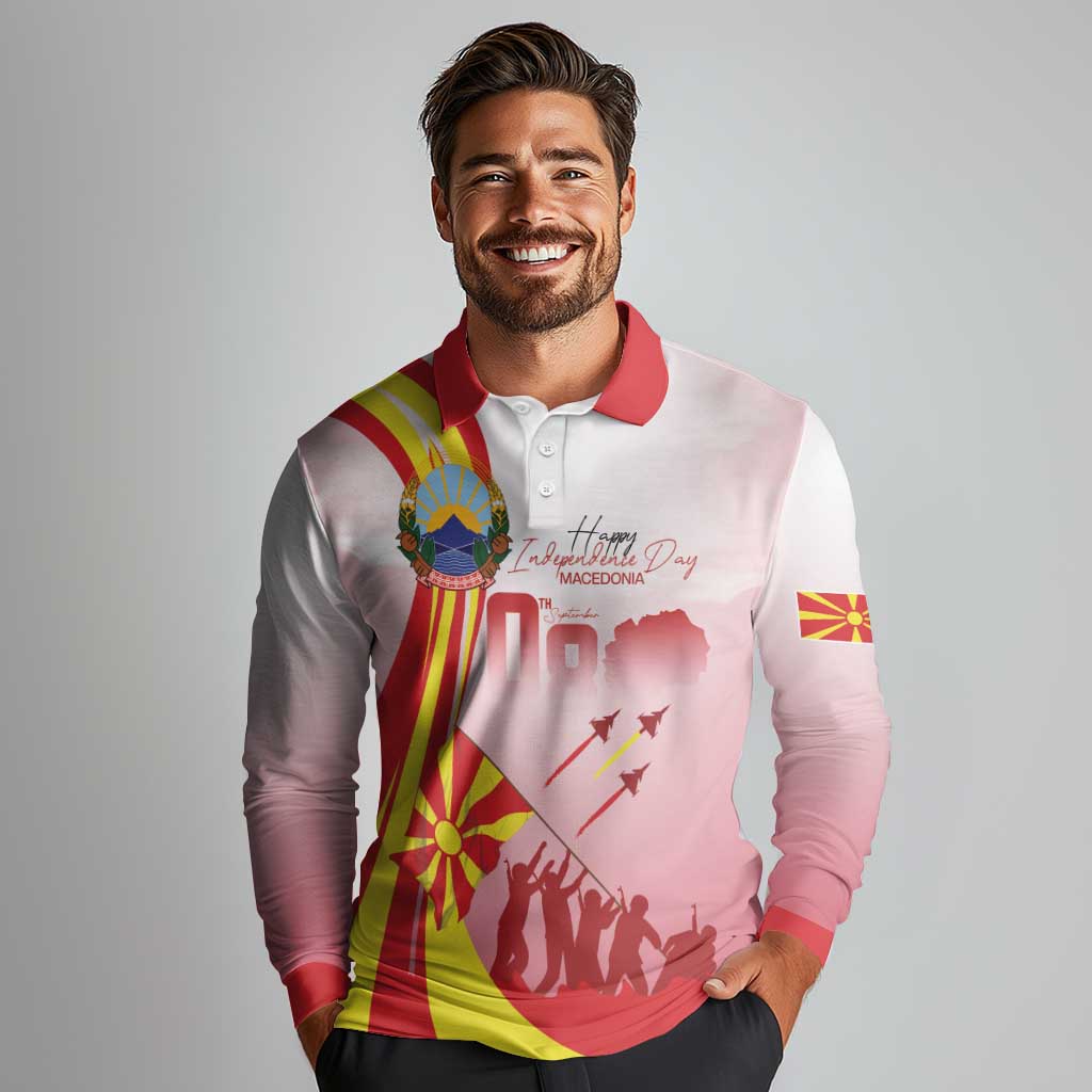 Macedonia Independence Day Long Sleeve Polo Shirt Den na nezavisnosta - Wonder Print Shop