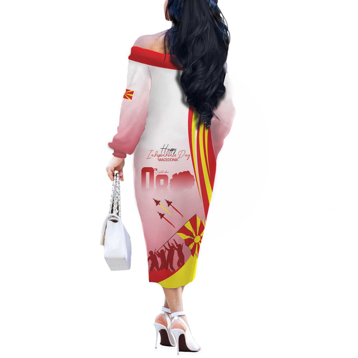 Macedonia Independence Day Off The Shoulder Long Sleeve Dress Den na nezavisnosta - Wonder Print Shop