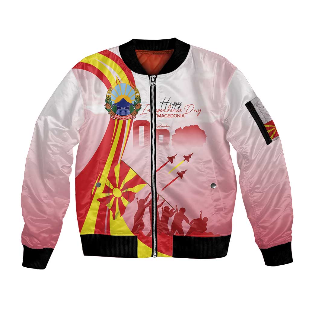 Macedonia Independence Day Sleeve Zip Bomber Jacket Den na nezavisnosta - Wonder Print Shop