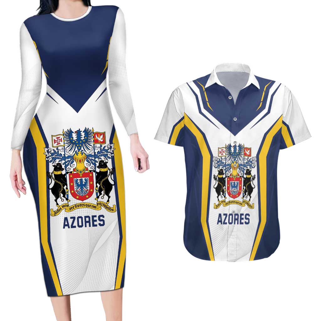Personalized Azores Portugal Couples Matching Long Sleeve Bodycon Dress and Hawaiian Shirt Sporty Style - Wonder Print Shop