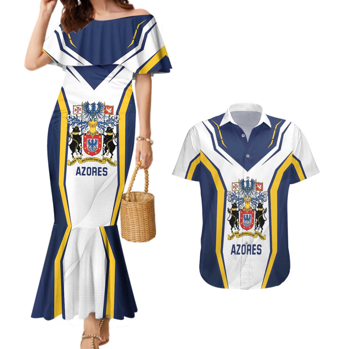 Personalized Azores Portugal Couples Matching Mermaid Dress and Hawaiian Shirt Sporty Style - Wonder Print Shop