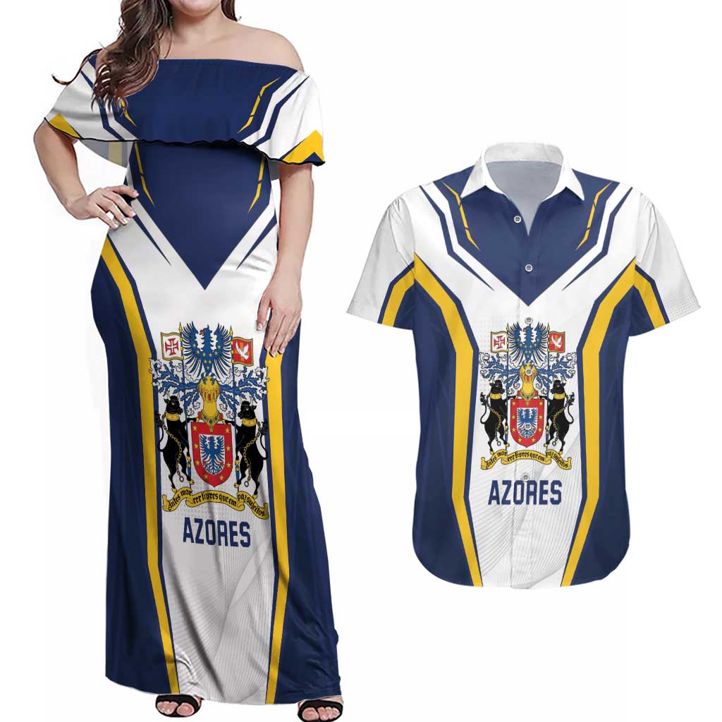 Personalized Azores Portugal Couples Matching Off Shoulder Maxi Dress and Hawaiian Shirt Sporty Style - Wonder Print Shop