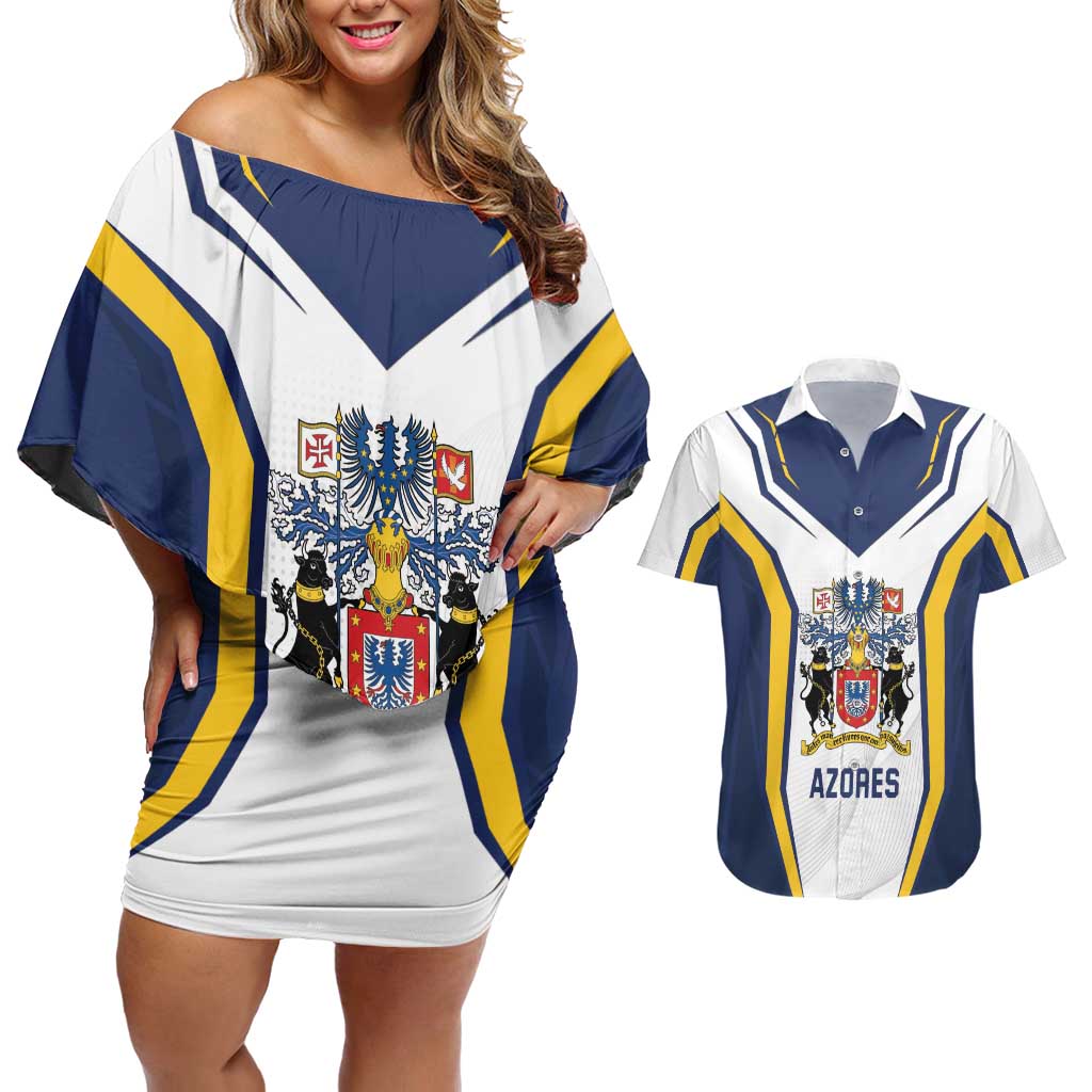 Personalized Azores Portugal Couples Matching Off Shoulder Short Dress and Hawaiian Shirt Sporty Style - Wonder Print Shop