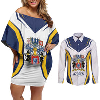 Personalized Azores Portugal Couples Matching Off Shoulder Short Dress and Long Sleeve Button Shirt Sporty Style - Wonder Print Shop
