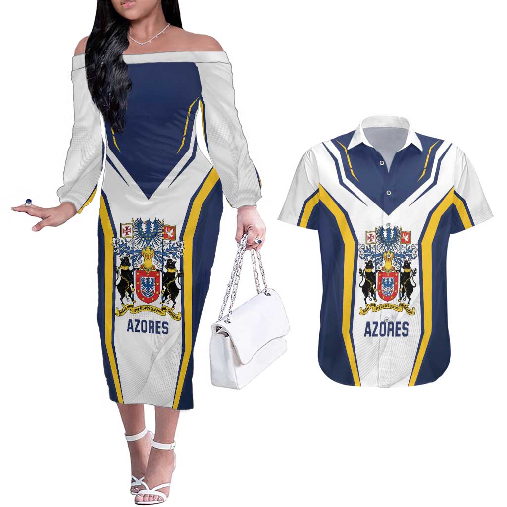 Personalized Azores Portugal Couples Matching Off The Shoulder Long Sleeve Dress and Hawaiian Shirt Sporty Style - Wonder Print Shop
