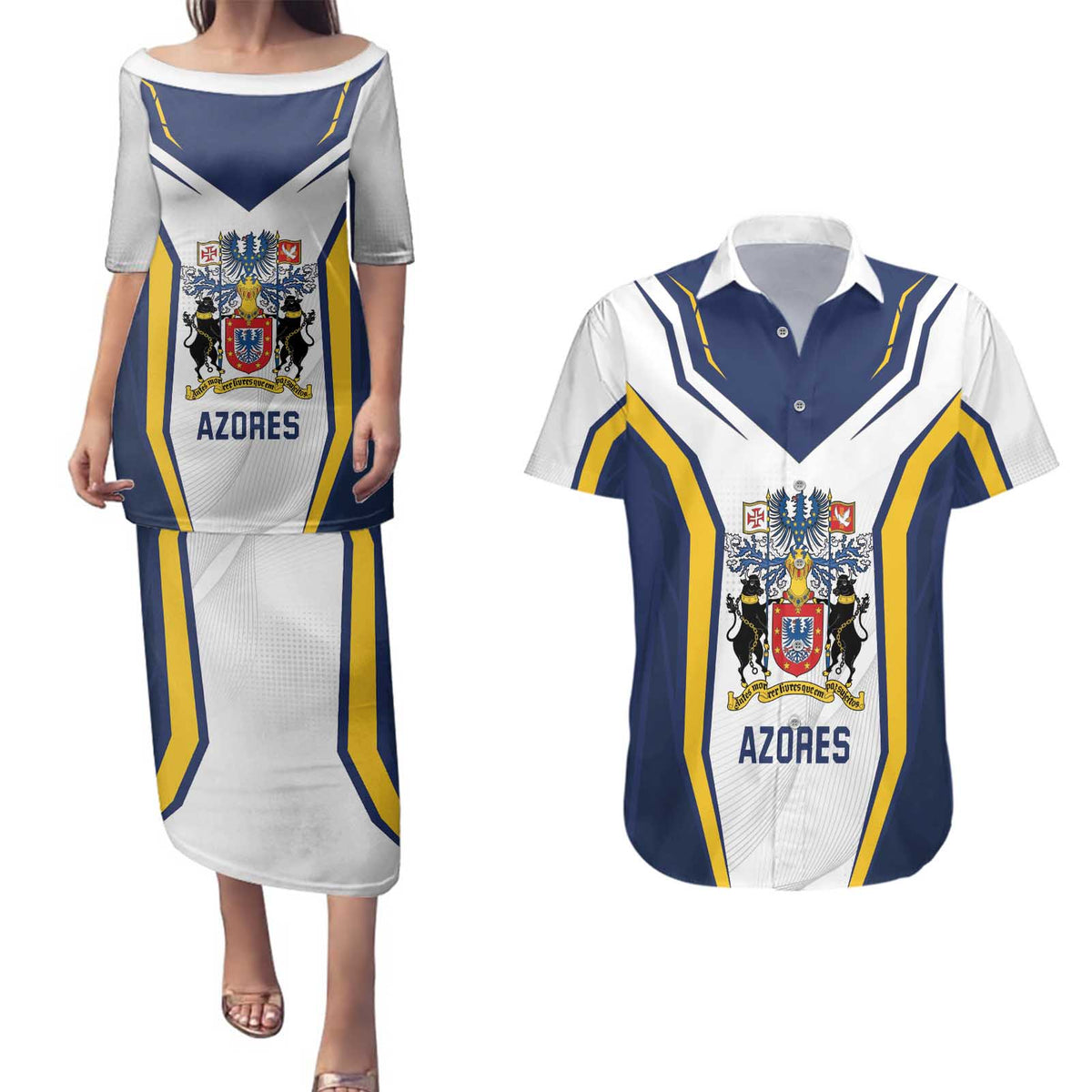 Personalized Azores Portugal Couples Matching Puletasi and Hawaiian Shirt Sporty Style - Wonder Print Shop