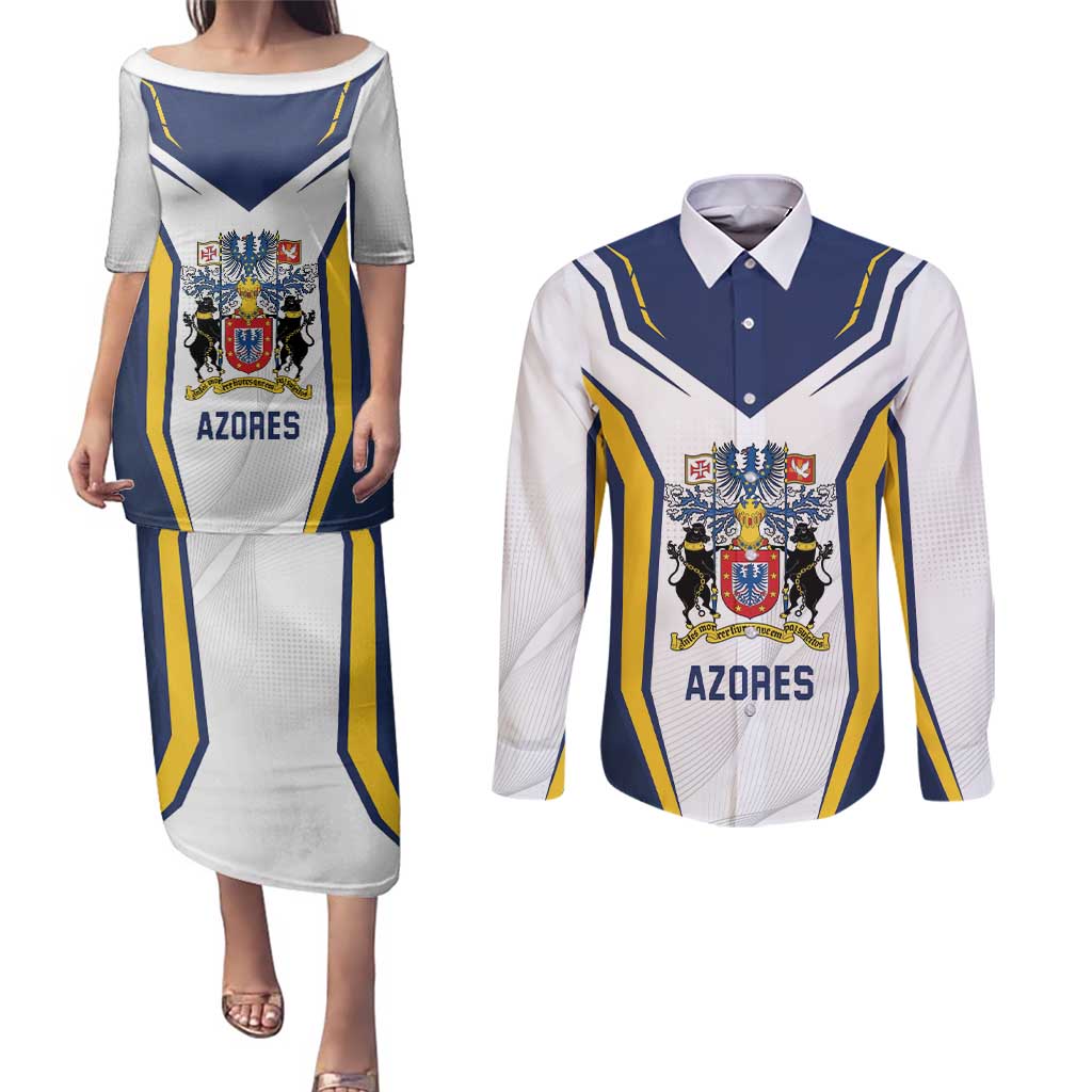 Personalized Azores Portugal Couples Matching Puletasi and Long Sleeve Button Shirt Sporty Style - Wonder Print Shop