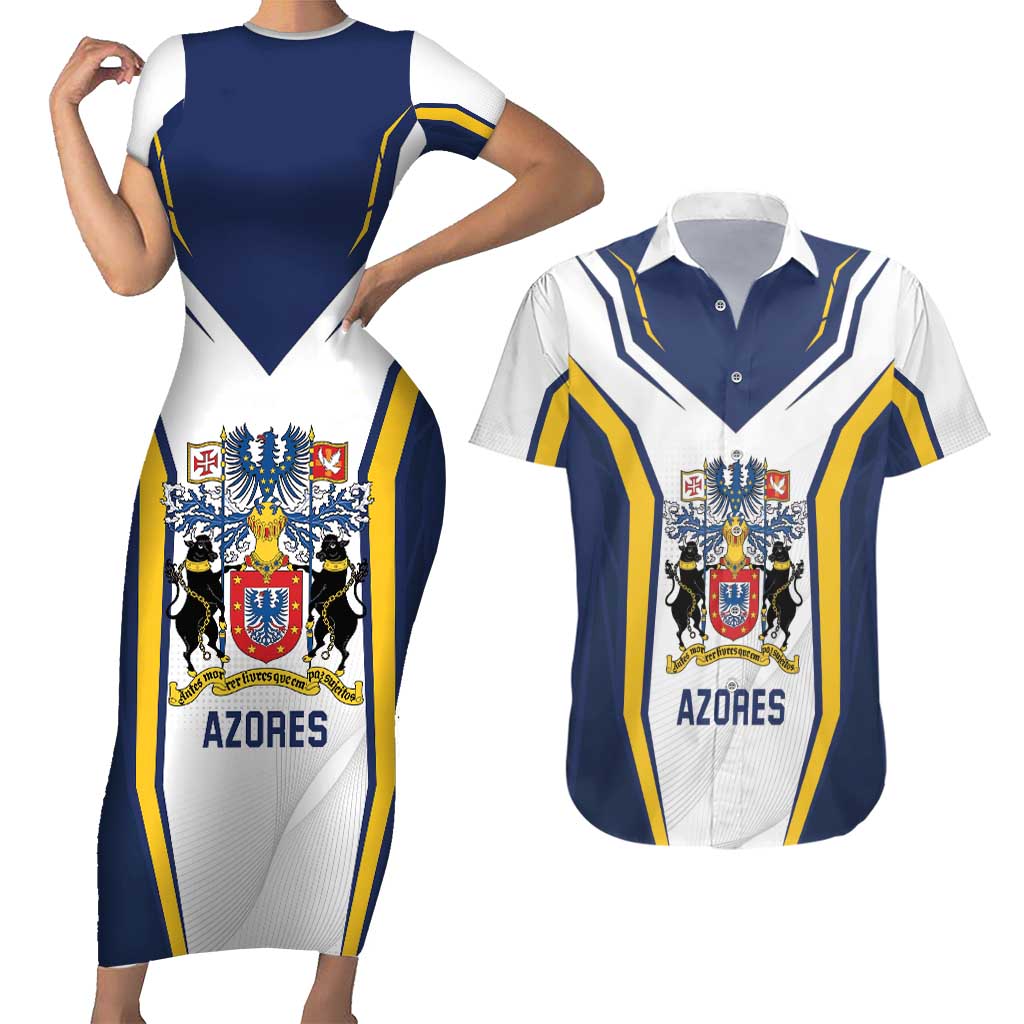 Personalized Azores Portugal Couples Matching Short Sleeve Bodycon Dress and Hawaiian Shirt Sporty Style - Wonder Print Shop
