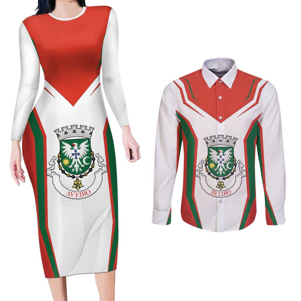 Personalized Aveiro Portugal Couples Matching Long Sleeve Bodycon Dress and Long Sleeve Button Shirt Sporty Style - Wonder Print Shop