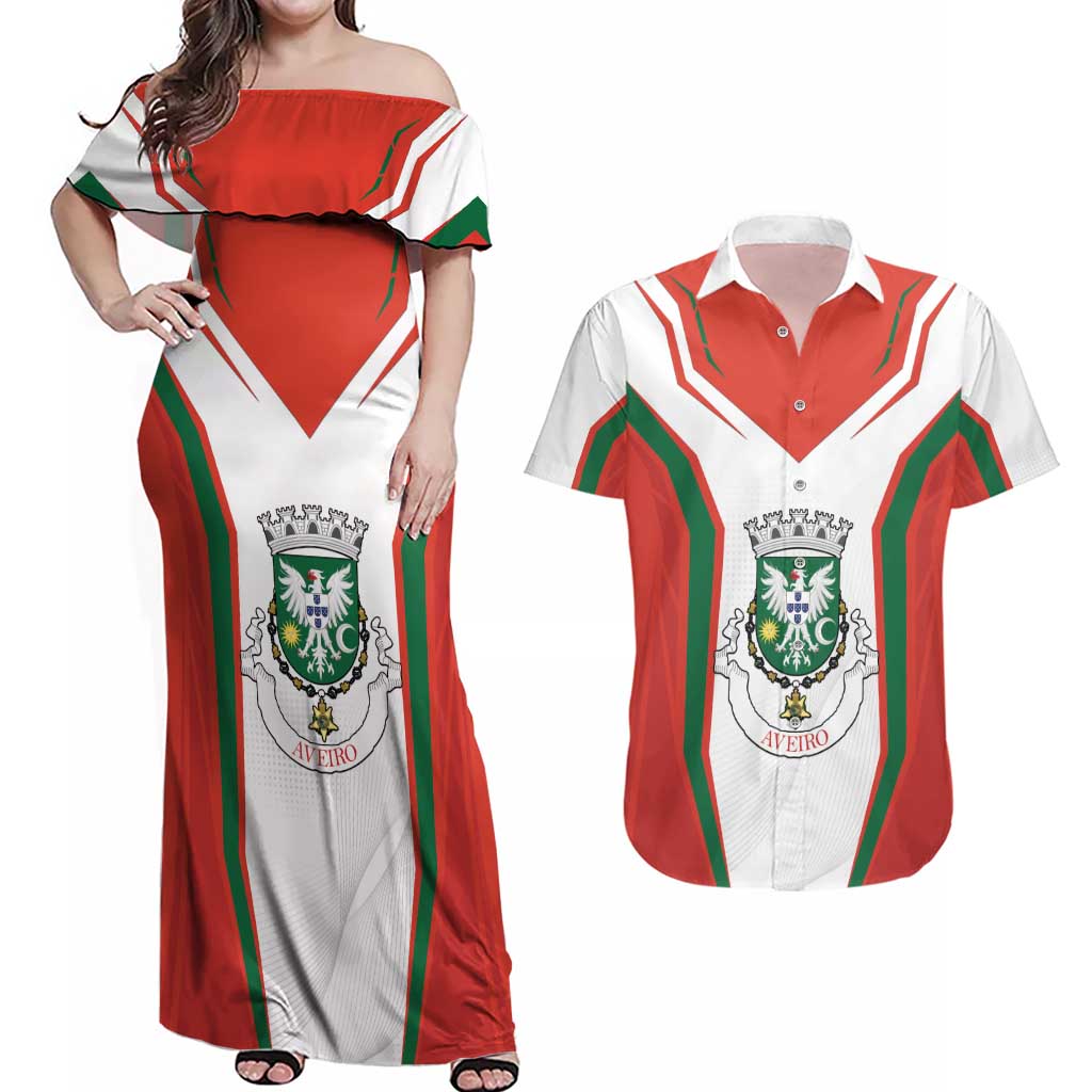 Personalized Aveiro Portugal Couples Matching Off Shoulder Maxi Dress and Hawaiian Shirt Sporty Style - Wonder Print Shop