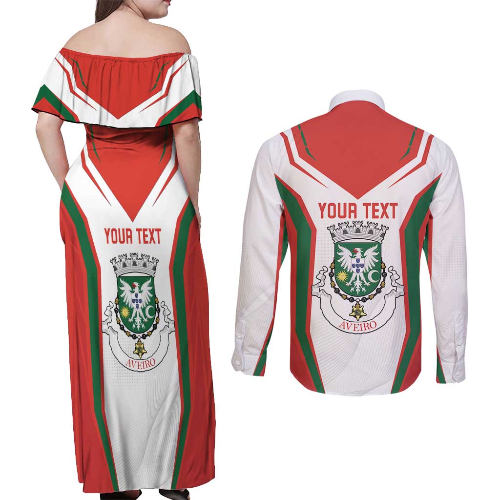 Personalized Aveiro Portugal Couples Matching Off Shoulder Maxi Dress and Long Sleeve Button Shirt Sporty Style - Wonder Print Shop