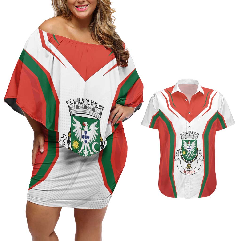 Personalized Aveiro Portugal Couples Matching Off Shoulder Short Dress and Hawaiian Shirt Sporty Style - Wonder Print Shop