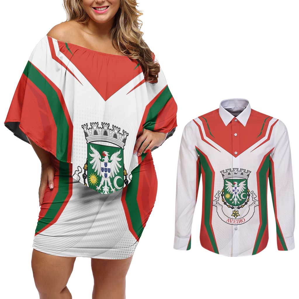 Personalized Aveiro Portugal Couples Matching Off Shoulder Short Dress and Long Sleeve Button Shirt Sporty Style - Wonder Print Shop