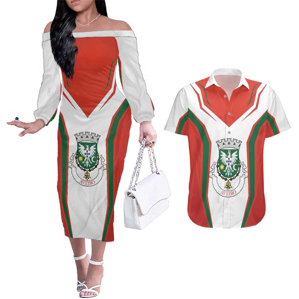 Personalized Aveiro Portugal Couples Matching Off The Shoulder Long Sleeve Dress and Hawaiian Shirt Sporty Style - Wonder Print Shop