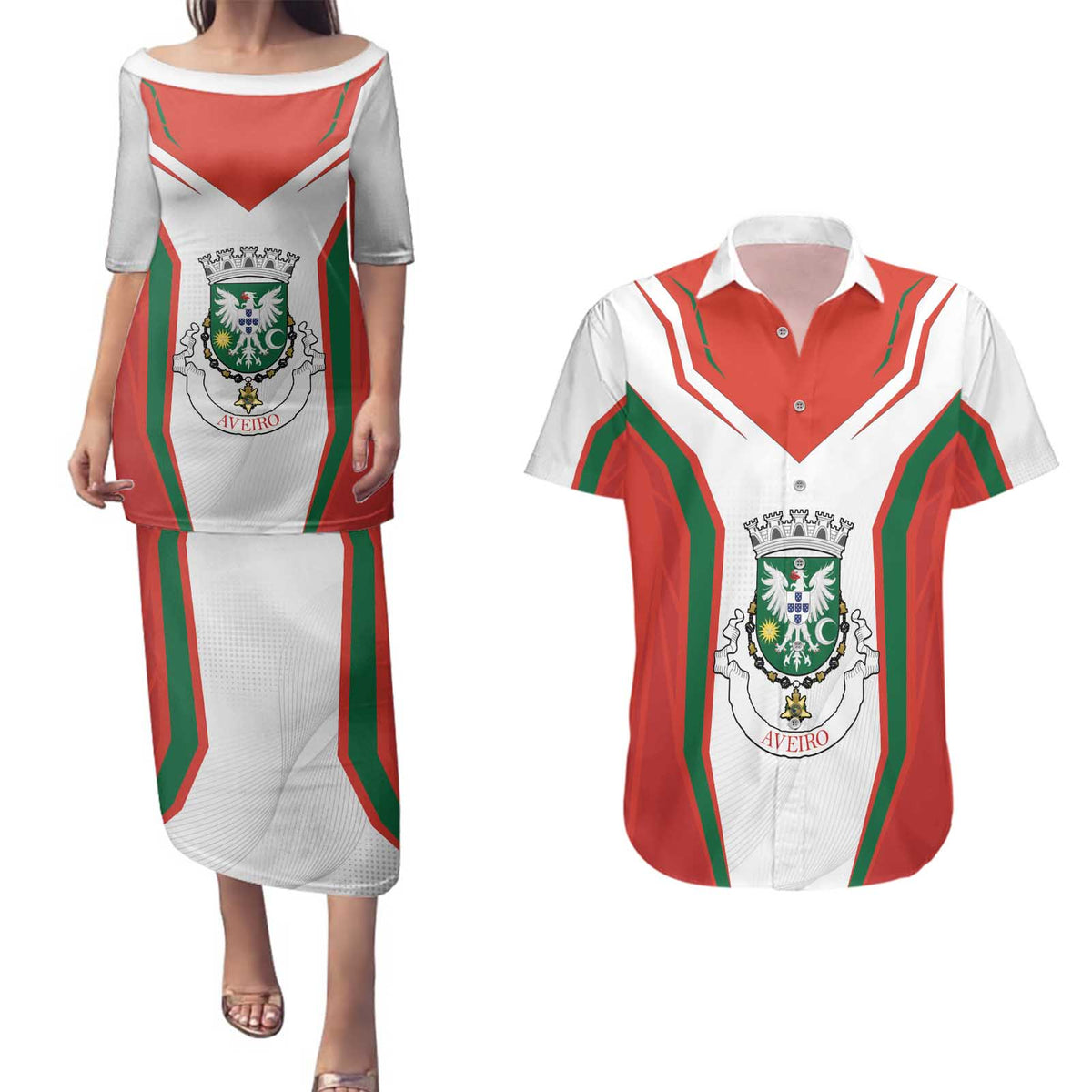Personalized Aveiro Portugal Couples Matching Puletasi and Hawaiian Shirt Sporty Style - Wonder Print Shop
