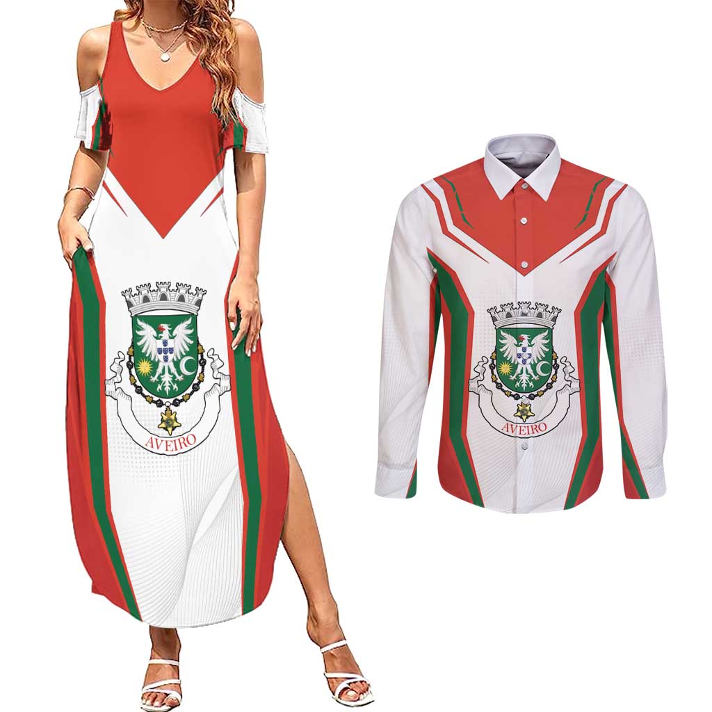 Personalized Aveiro Portugal Couples Matching Summer Maxi Dress and Long Sleeve Button Shirt Sporty Style - Wonder Print Shop