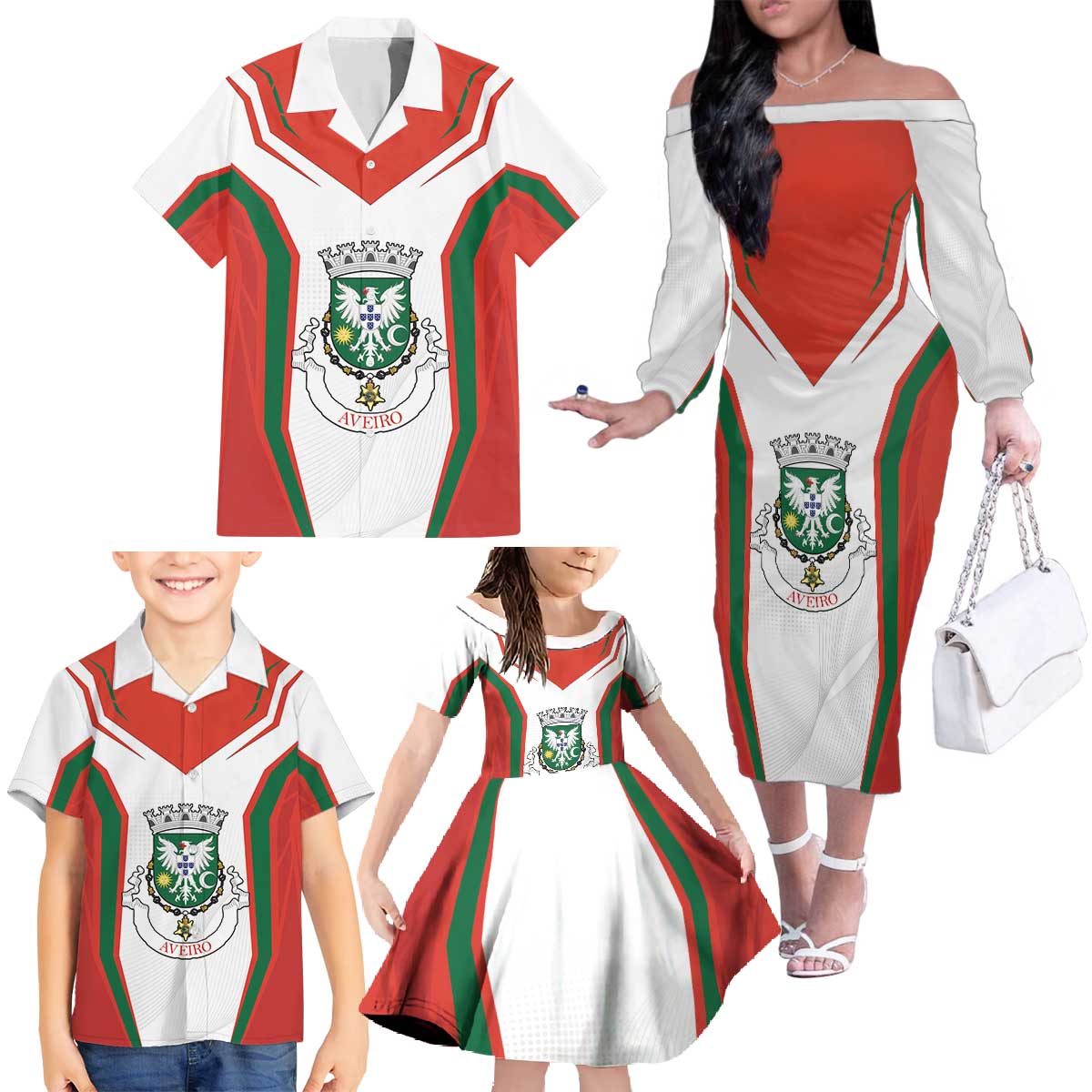 Personalized Aveiro Portugal Family Matching Off The Shoulder Long Sleeve Dress and Hawaiian Shirt Sporty Style - Wonder Print Shop
