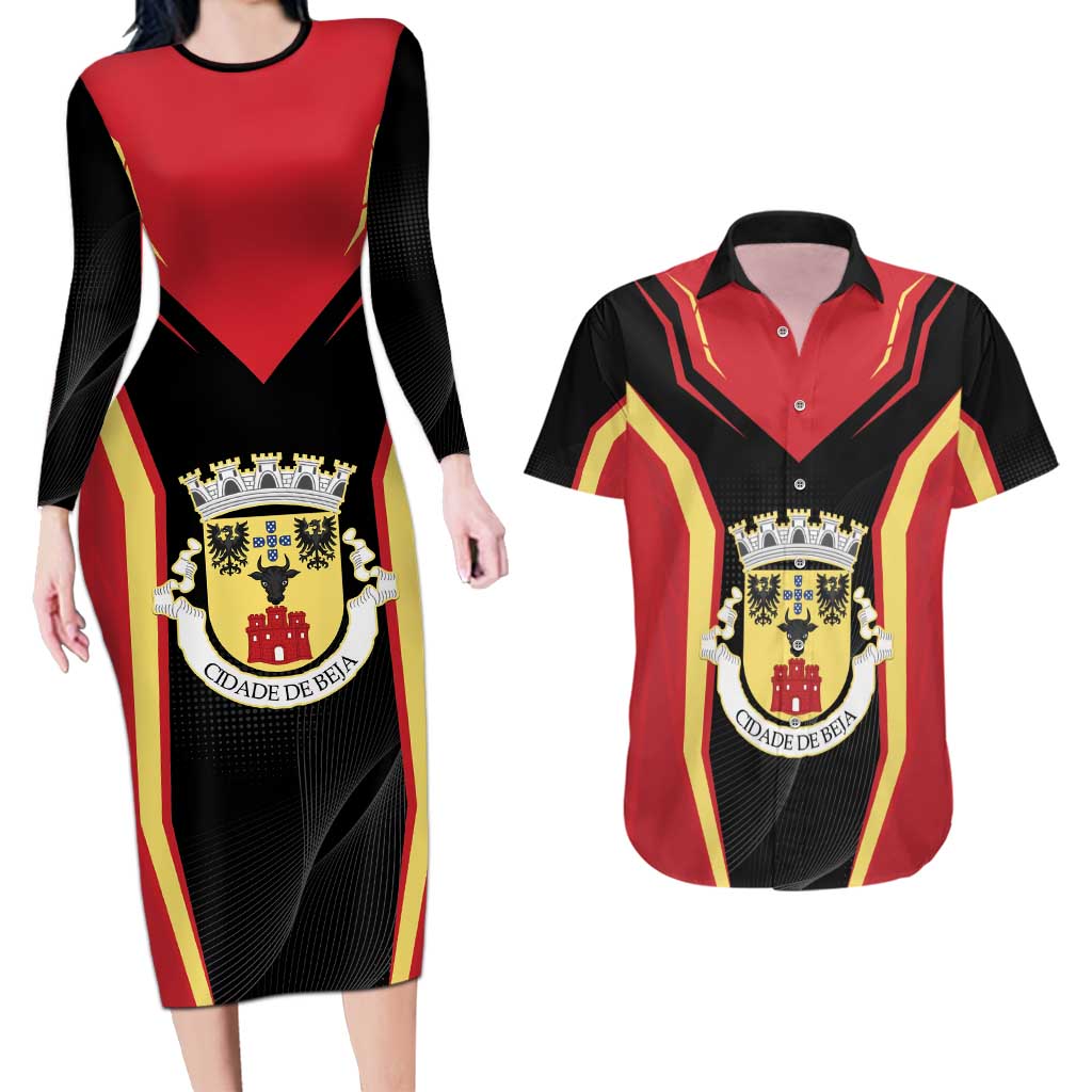 Personalized Beja Portugal Couples Matching Long Sleeve Bodycon Dress and Hawaiian Shirt Sporty Style - Wonder Print Shop