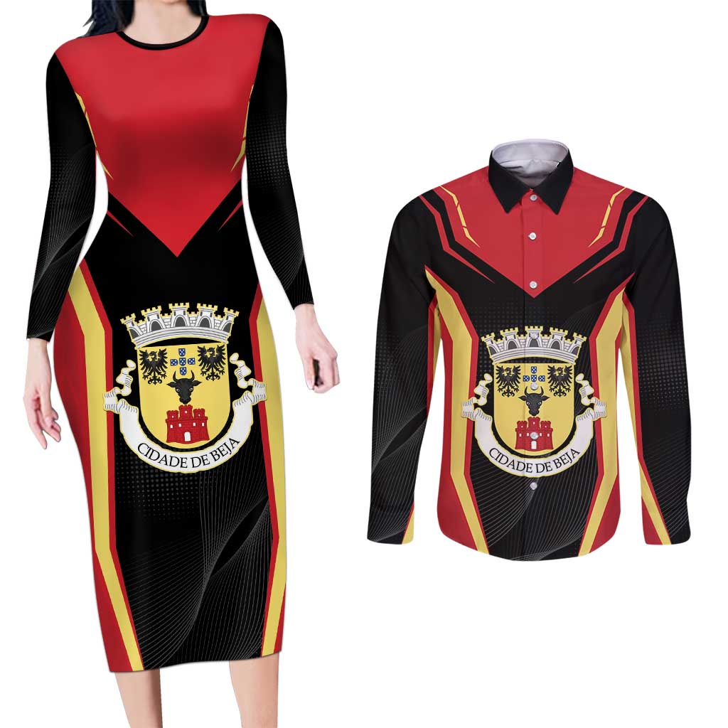 Personalized Beja Portugal Couples Matching Long Sleeve Bodycon Dress and Long Sleeve Button Shirt Sporty Style - Wonder Print Shop