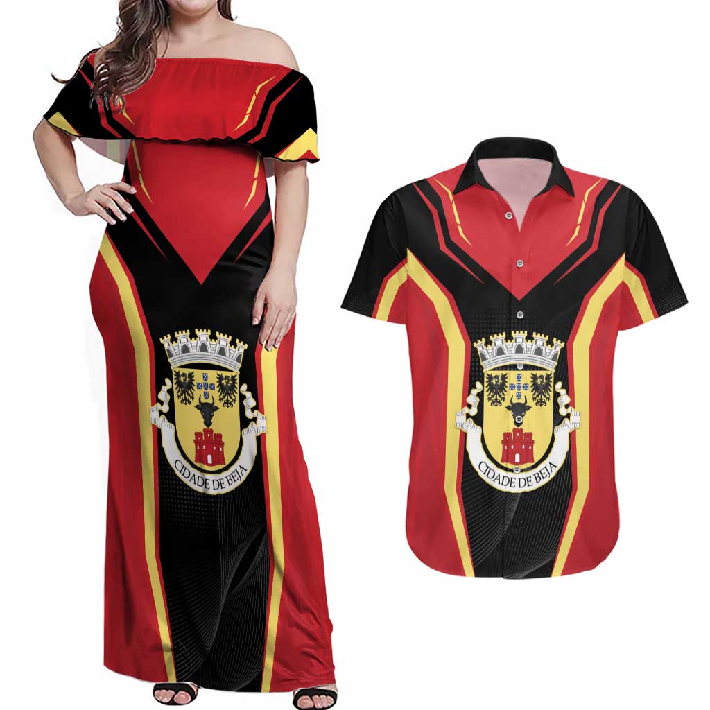 Personalized Beja Portugal Couples Matching Off Shoulder Maxi Dress and Hawaiian Shirt Sporty Style - Wonder Print Shop