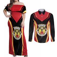 Personalized Beja Portugal Couples Matching Off Shoulder Maxi Dress and Long Sleeve Button Shirt Sporty Style - Wonder Print Shop