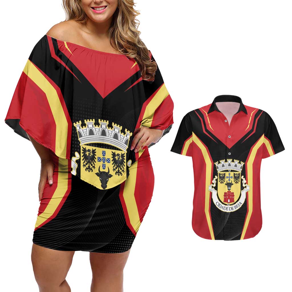 Personalized Beja Portugal Couples Matching Off Shoulder Short Dress and Hawaiian Shirt Sporty Style - Wonder Print Shop