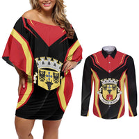 Personalized Beja Portugal Couples Matching Off Shoulder Short Dress and Long Sleeve Button Shirt Sporty Style - Wonder Print Shop