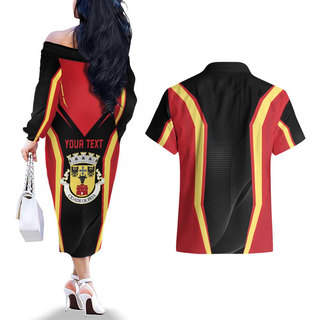 Personalized Beja Portugal Couples Matching Off The Shoulder Long Sleeve Dress and Hawaiian Shirt Sporty Style - Wonder Print Shop