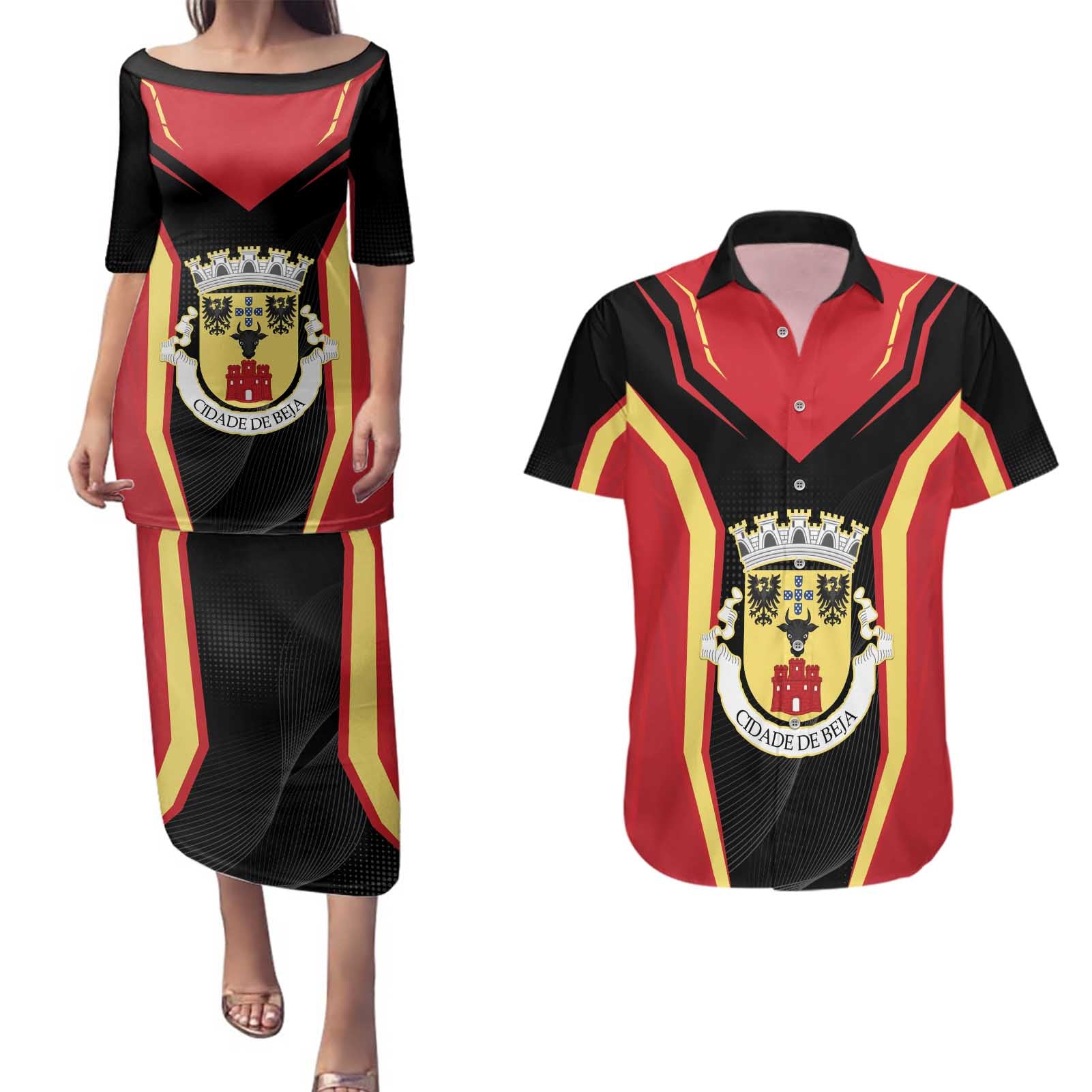 Personalized Beja Portugal Couples Matching Puletasi and Hawaiian Shirt Sporty Style - Wonder Print Shop