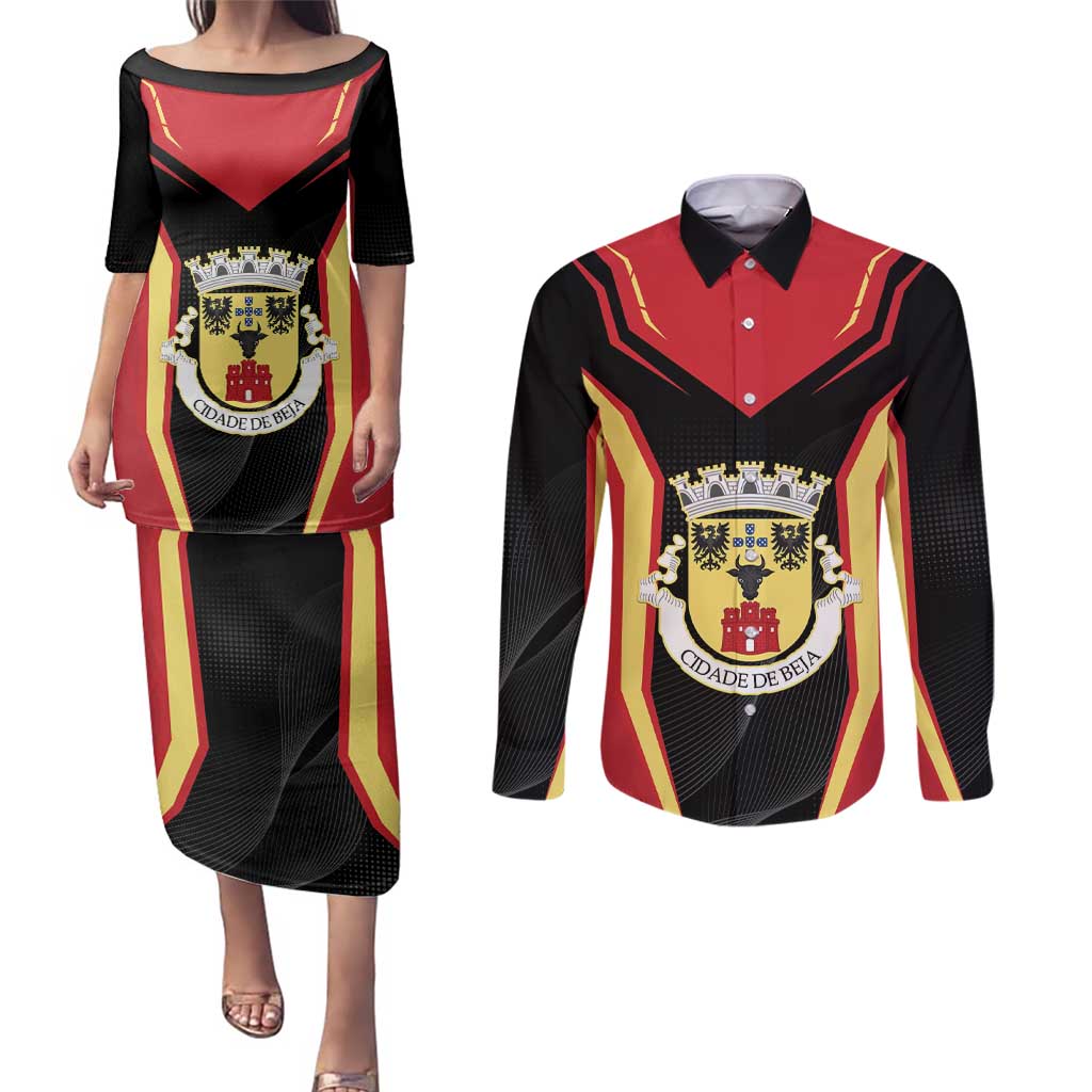 Personalized Beja Portugal Couples Matching Puletasi and Long Sleeve Button Shirt Sporty Style - Wonder Print Shop