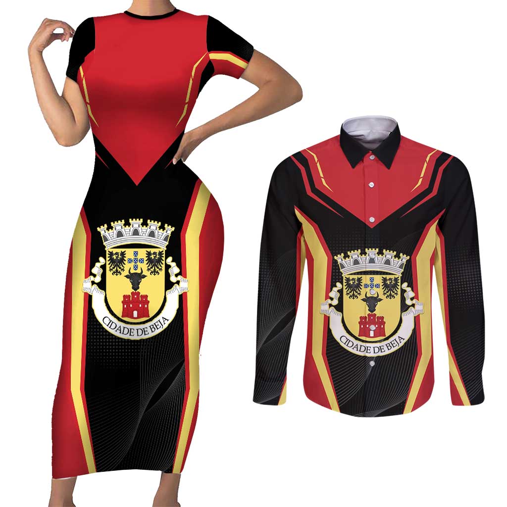 Personalized Beja Portugal Couples Matching Short Sleeve Bodycon Dress and Long Sleeve Button Shirt Sporty Style - Wonder Print Shop