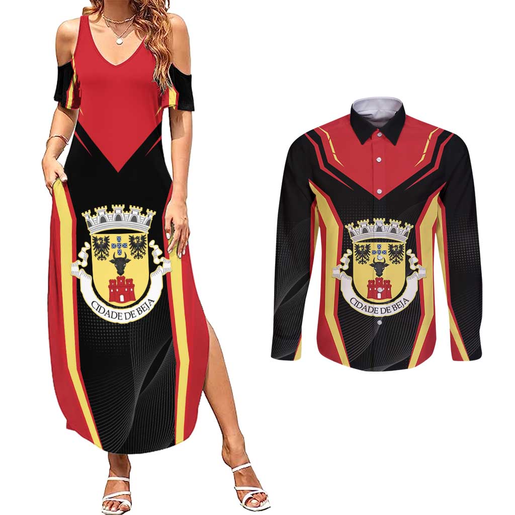 Personalized Beja Portugal Couples Matching Summer Maxi Dress and Long Sleeve Button Shirt Sporty Style - Wonder Print Shop