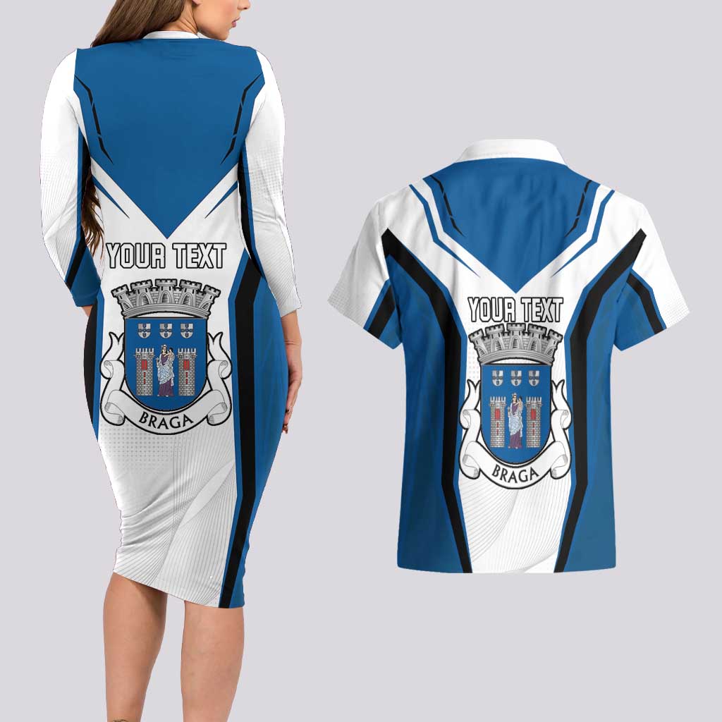 Personalized Braga Portugal Couples Matching Long Sleeve Bodycon Dress and Hawaiian Shirt Sporty Style - Wonder Print Shop