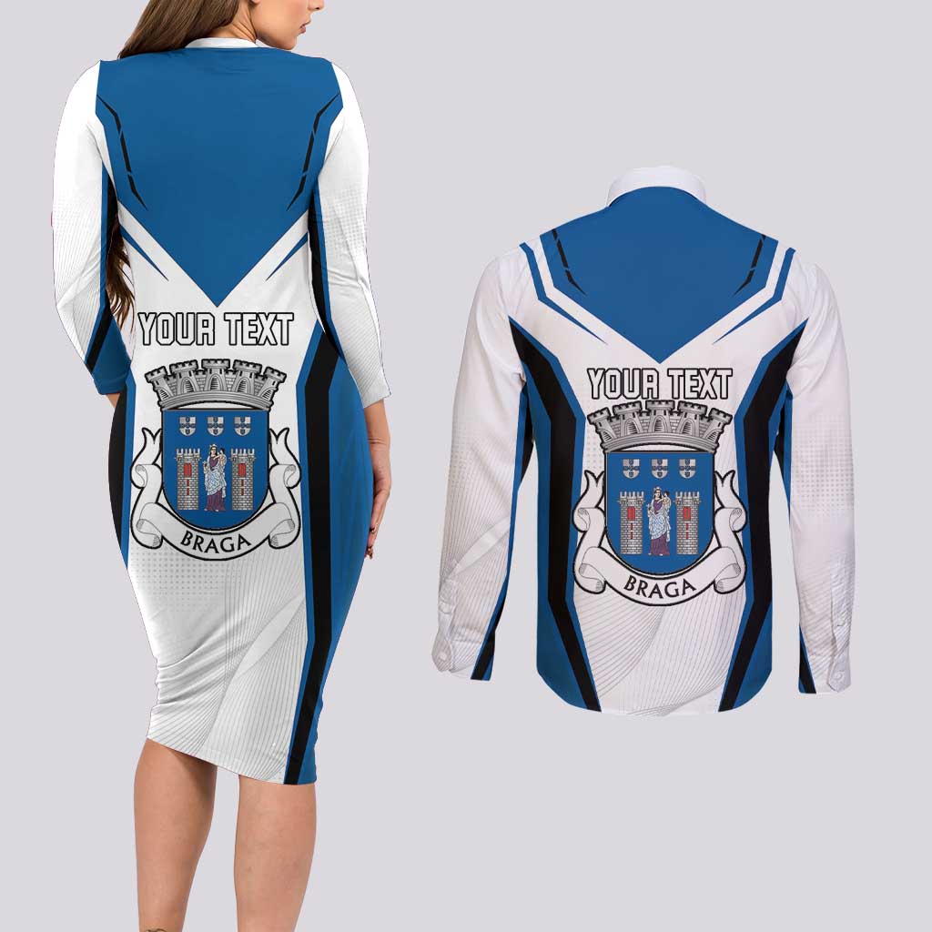 Personalized Braga Portugal Couples Matching Long Sleeve Bodycon Dress and Long Sleeve Button Shirt Sporty Style - Wonder Print Shop