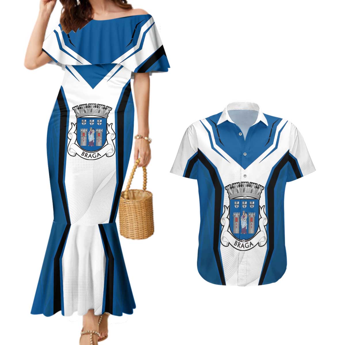 Personalized Braga Portugal Couples Matching Mermaid Dress and Hawaiian Shirt Sporty Style - Wonder Print Shop