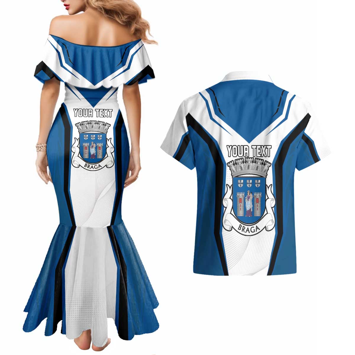 Personalized Braga Portugal Couples Matching Mermaid Dress and Hawaiian Shirt Sporty Style - Wonder Print Shop