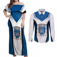 Personalized Braga Portugal Couples Matching Off Shoulder Maxi Dress and Long Sleeve Button Shirt Sporty Style - Wonder Print Shop