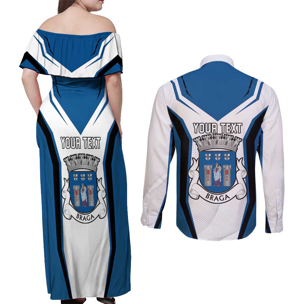 Personalized Braga Portugal Couples Matching Off Shoulder Maxi Dress and Long Sleeve Button Shirt Sporty Style - Wonder Print Shop