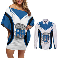 Personalized Braga Portugal Couples Matching Off Shoulder Short Dress and Long Sleeve Button Shirt Sporty Style - Wonder Print Shop
