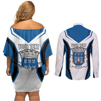 Personalized Braga Portugal Couples Matching Off Shoulder Short Dress and Long Sleeve Button Shirt Sporty Style - Wonder Print Shop