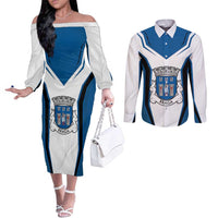 Personalized Braga Portugal Couples Matching Off The Shoulder Long Sleeve Dress and Long Sleeve Button Shirt Sporty Style - Wonder Print Shop