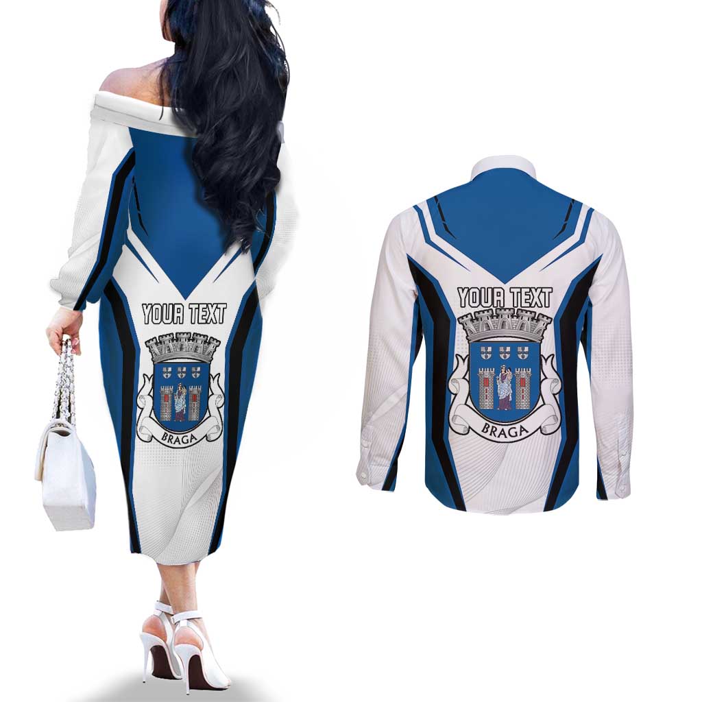 Personalized Braga Portugal Couples Matching Off The Shoulder Long Sleeve Dress and Long Sleeve Button Shirt Sporty Style - Wonder Print Shop