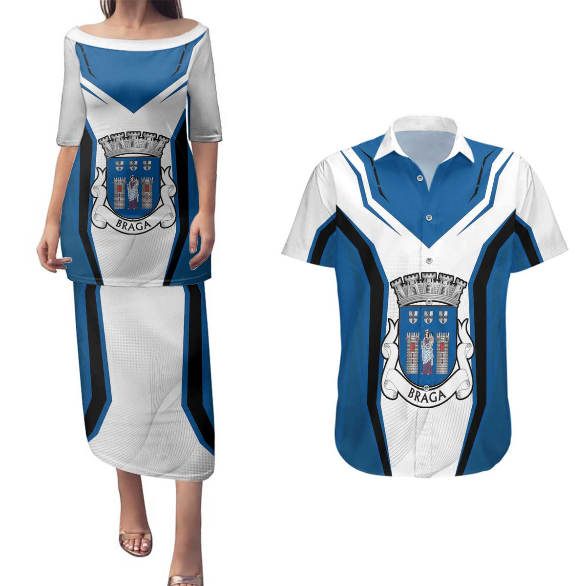 Personalized Braga Portugal Couples Matching Puletasi and Hawaiian Shirt Sporty Style - Wonder Print Shop